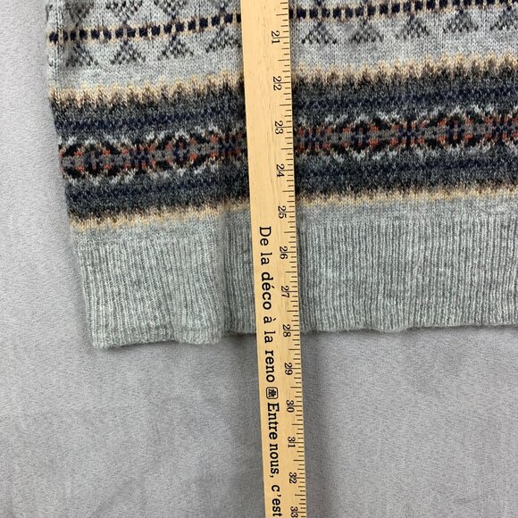 J Crew Mercantile Mens Sweater Large Gray Fair Isle Crewneck Nylon Lambs Wool - Picture 5 of 7